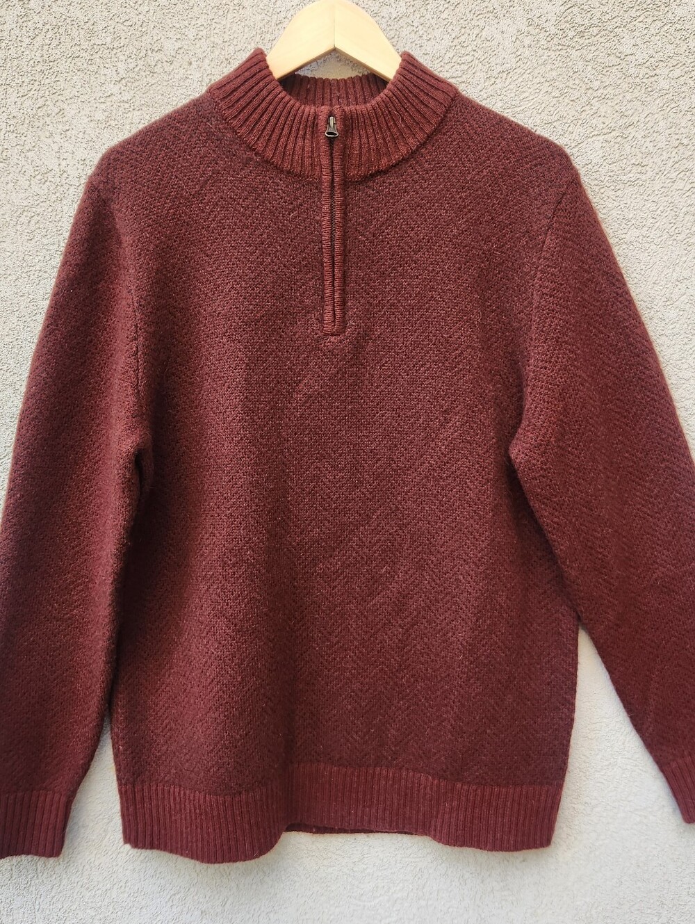 PENDLETON Men's Shetland Quarter Zip Sweater Medium Brown Washable Wool Knit